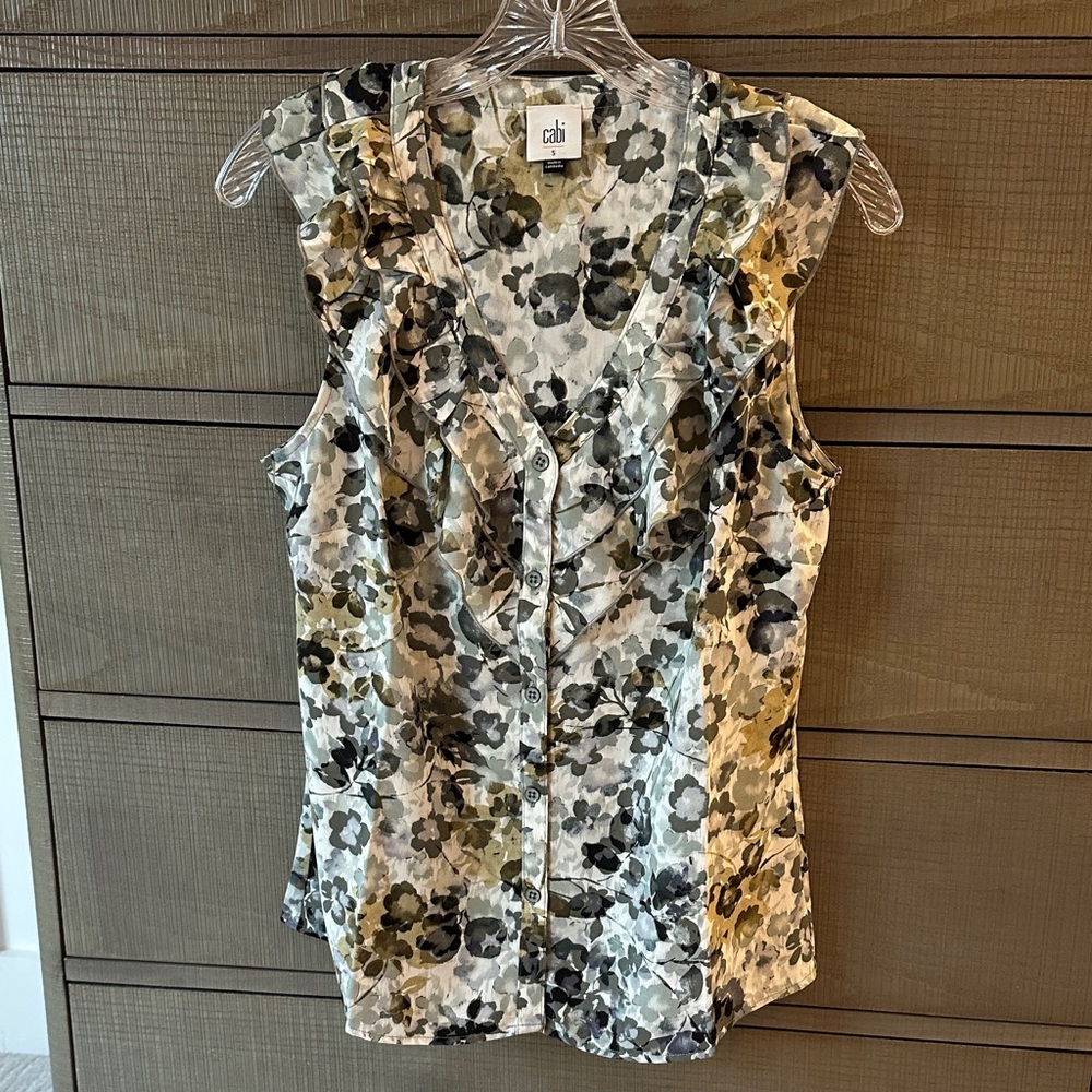 Cabi Ruffled Floral Blouse - Black, Gray, Cream